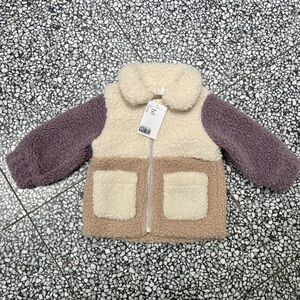 H&M Colorblock Fleece Jacket- Tan/ Purple, 12m- NWT